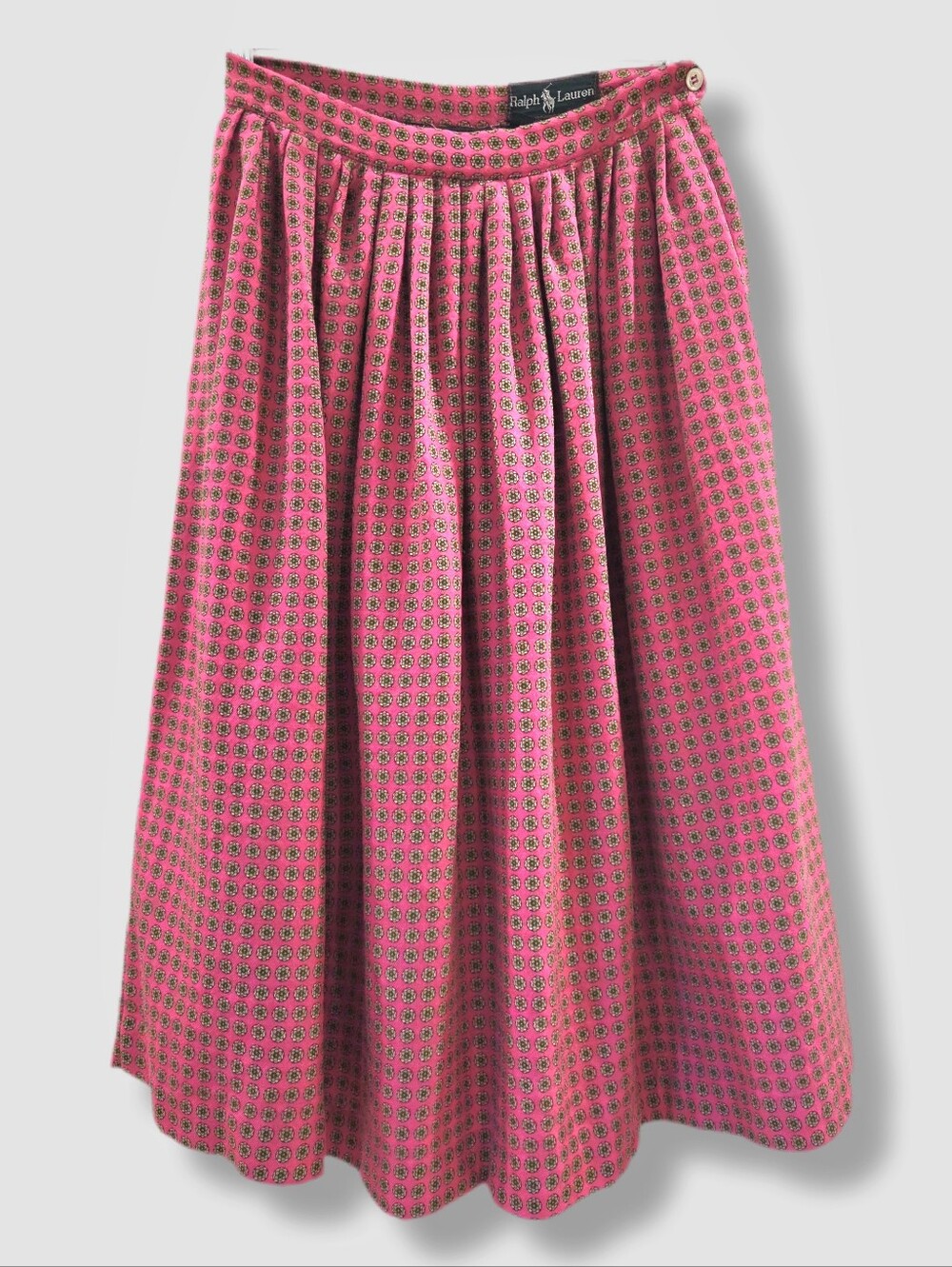 Vintage Ralph Lauren Floral Midi Skirt, Fuchsia Cotton, Made in Canada 80s | XS